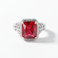 Vintage Crimson Statement Piece - Intricate Geometric Art Deco Ring