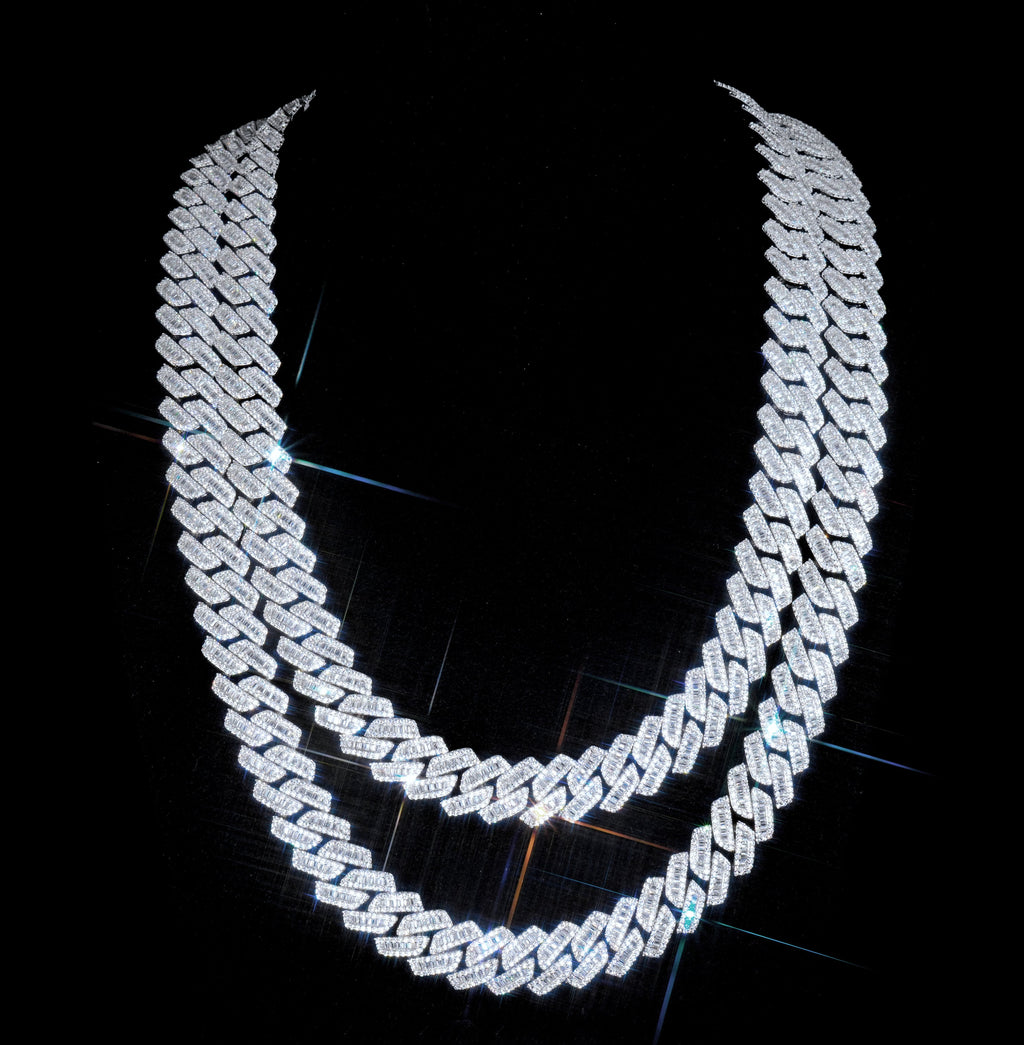 9.5mm Curved Clasp Baguette Prong Cuban Chain