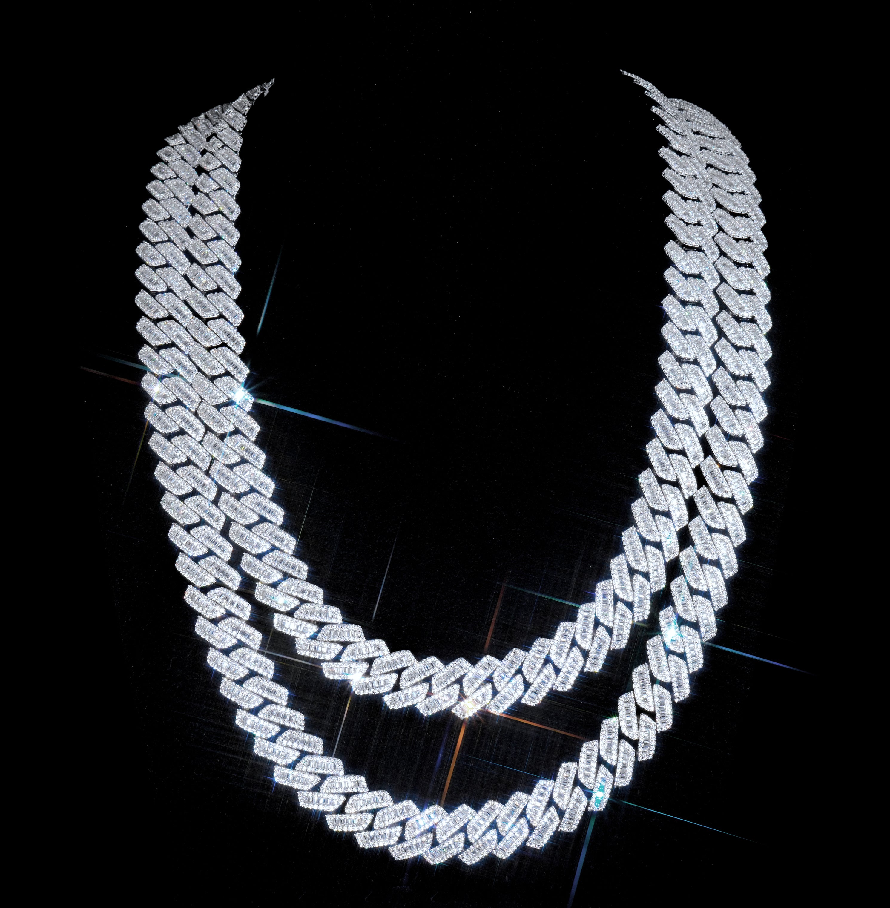 9.5mm Curved Clasp Baguette Prong Cuban Chain