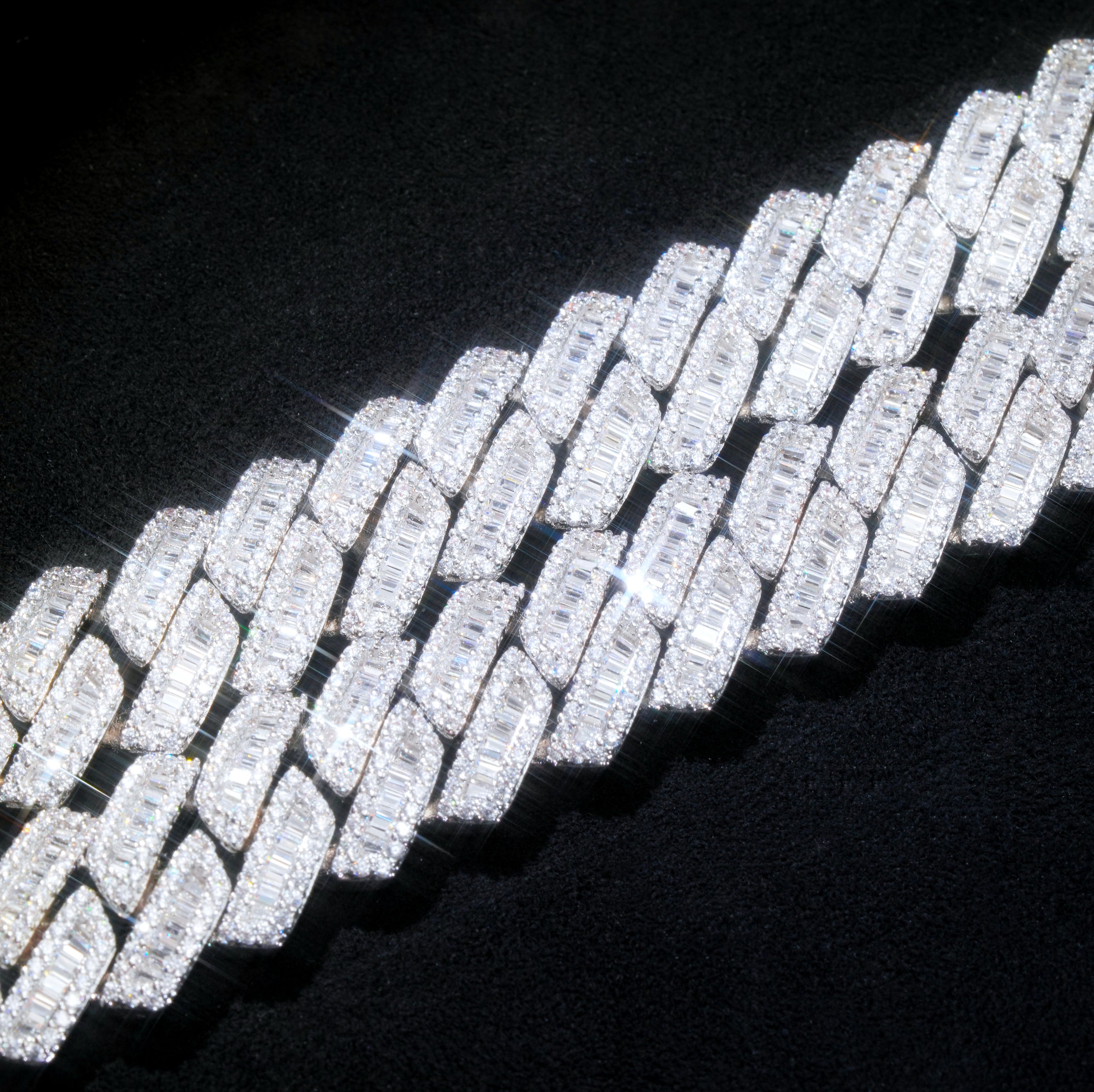 9.5mm Curved Clasp Baguette Prong Cuban Chain