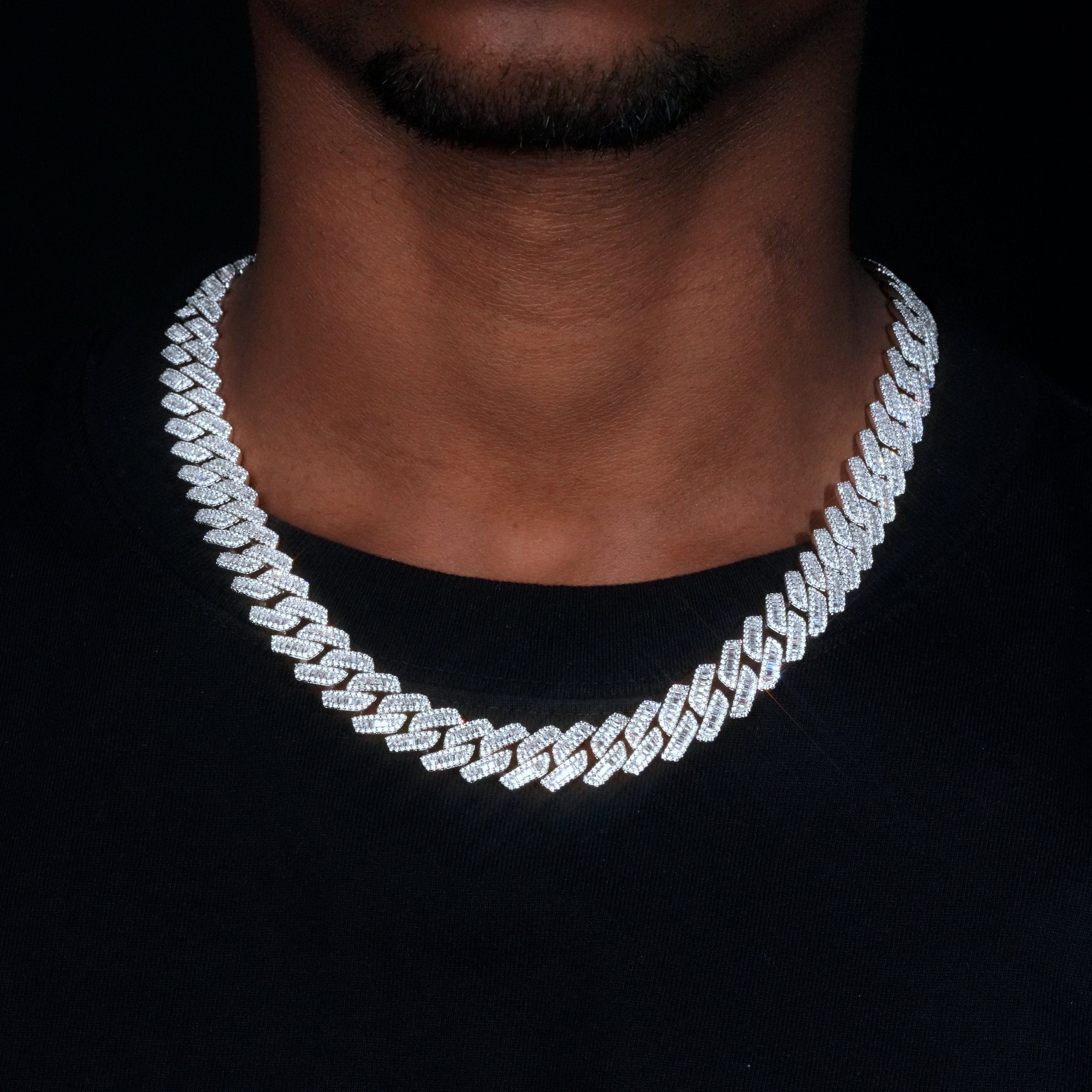 9.5mm Curved Clasp Baguette Prong Cuban Chain