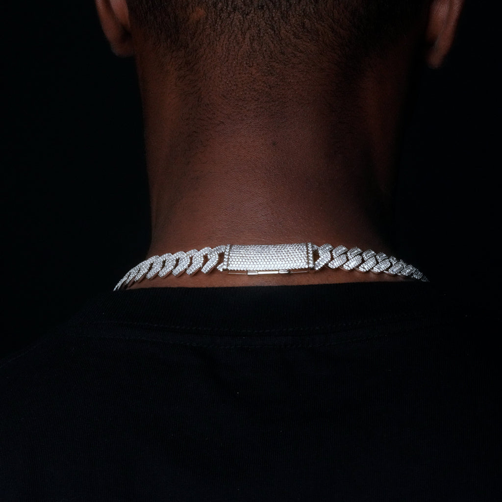 9.5mm Curved Clasp Baguette Prong Cuban Chain