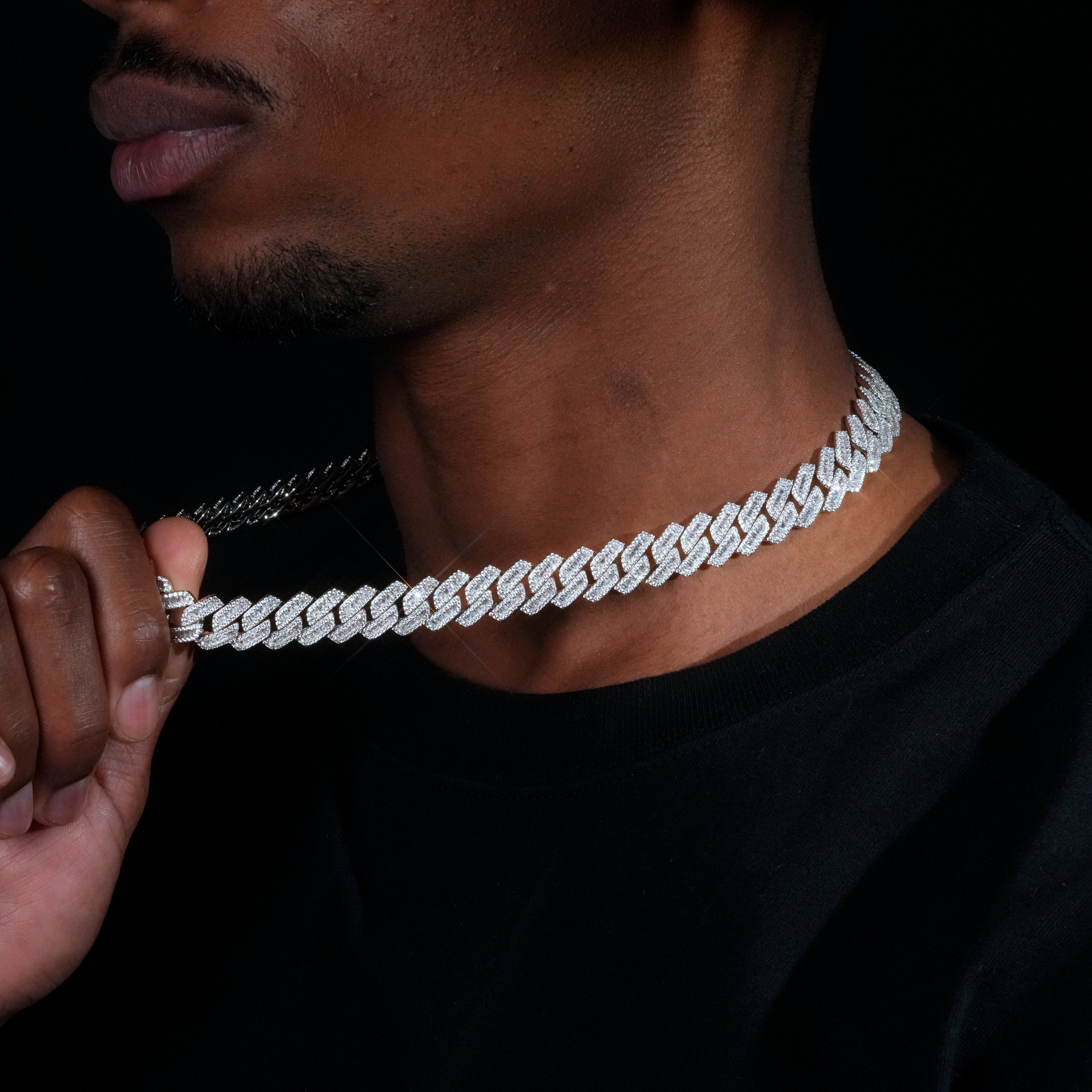 9.5mm Curved Clasp Baguette Prong Cuban Chain