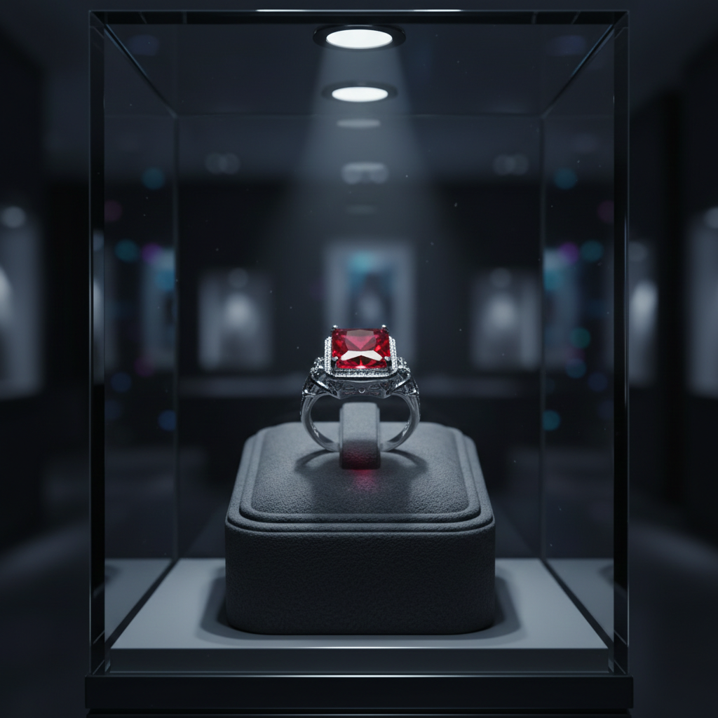 Vintage Crimson Statement Piece - Intricate Geometric Art Deco Ring