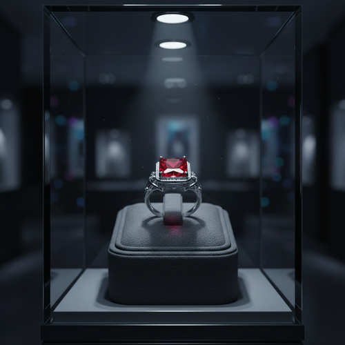 Vintage Crimson Statement Piece - Intricate Geometric Art Deco Ring