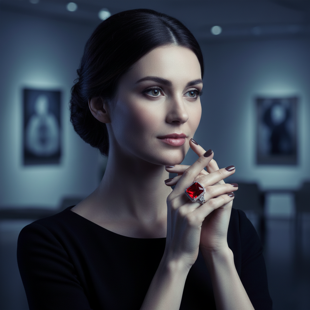 Vintage Crimson Statement Piece - Intricate Geometric Art Deco Ring