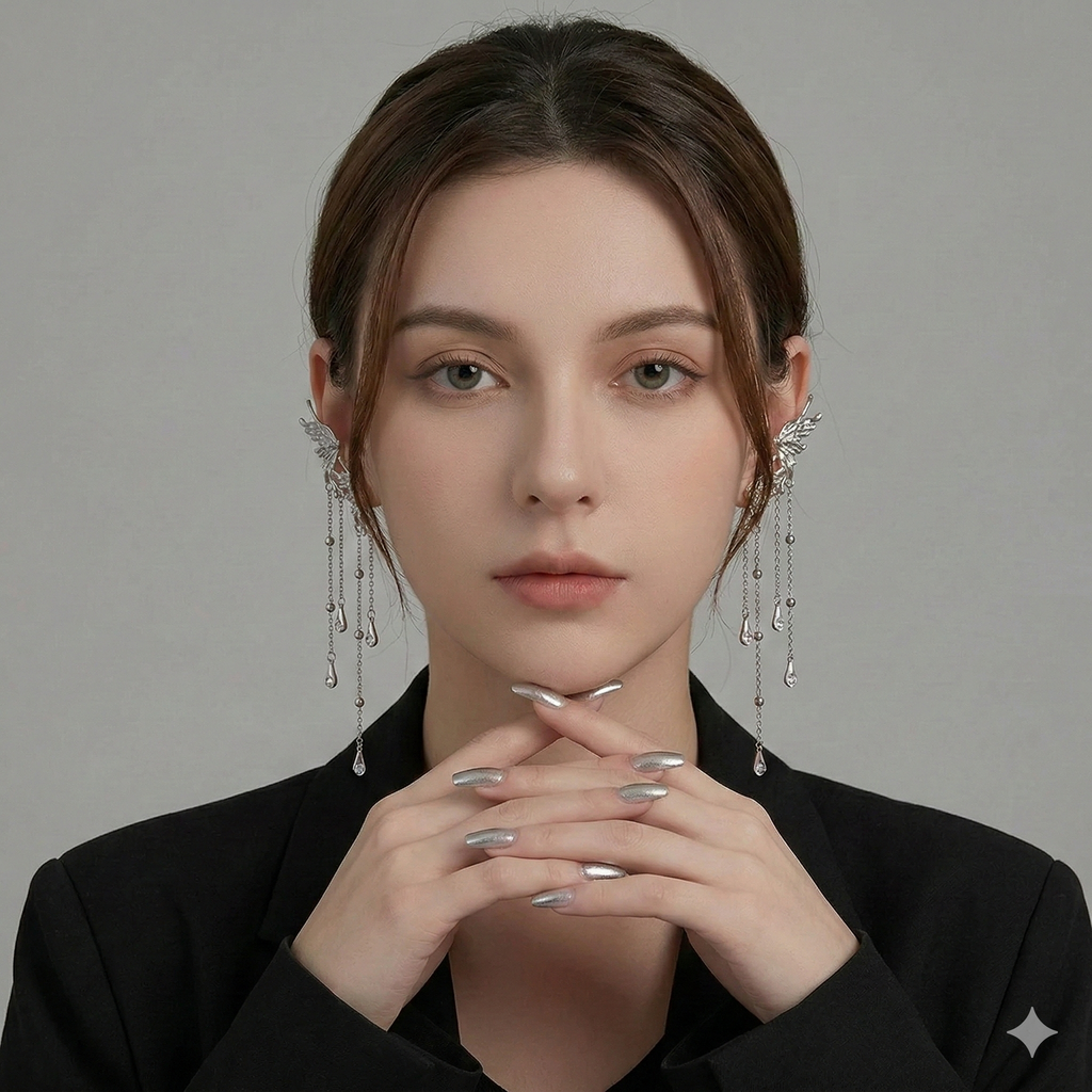 Artisanal Micro-Carved Butterfly Tassel Studs with Prism-Cut Crystal Drops