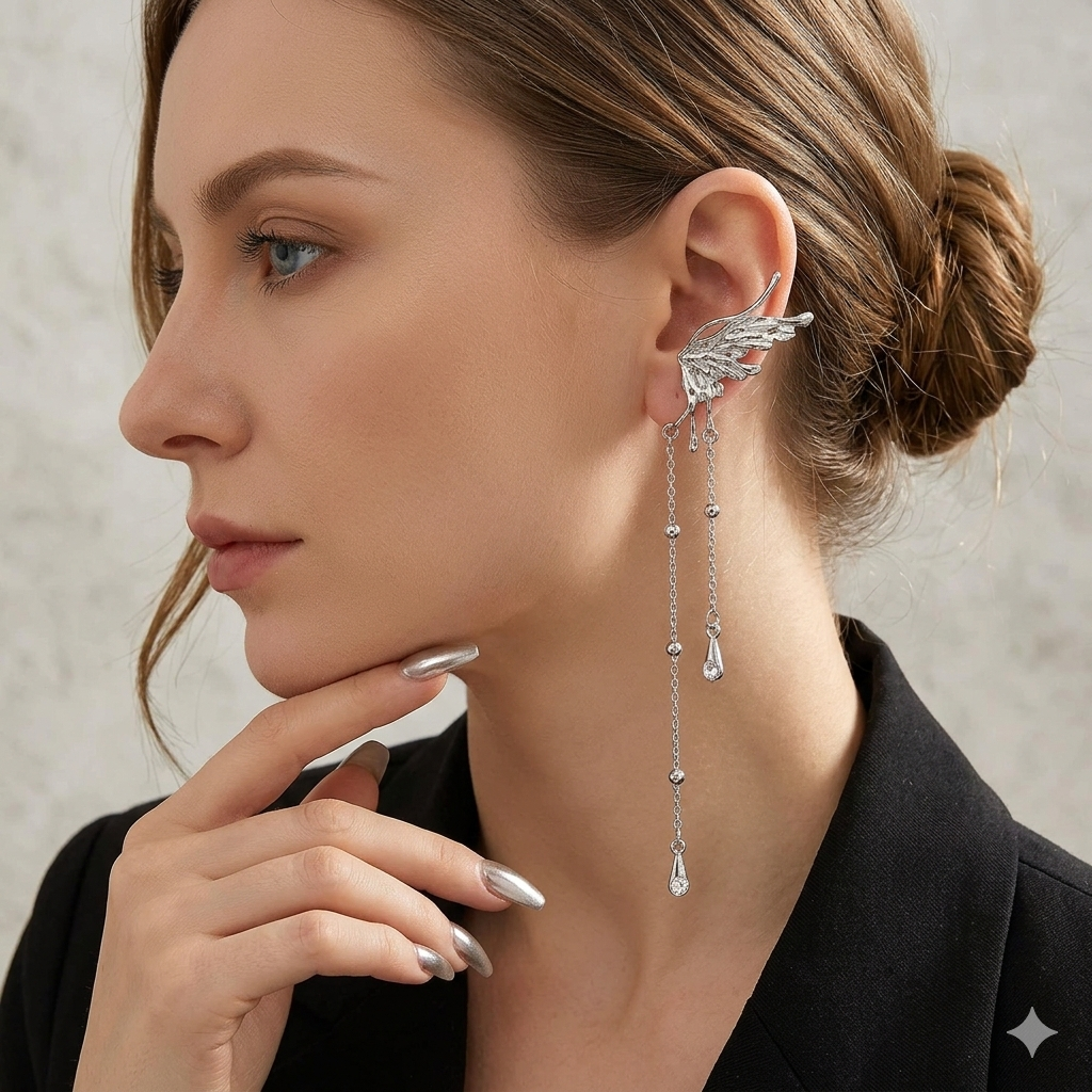 Artisanal Micro-Carved Butterfly Tassel Studs with Prism-Cut Crystal Drops