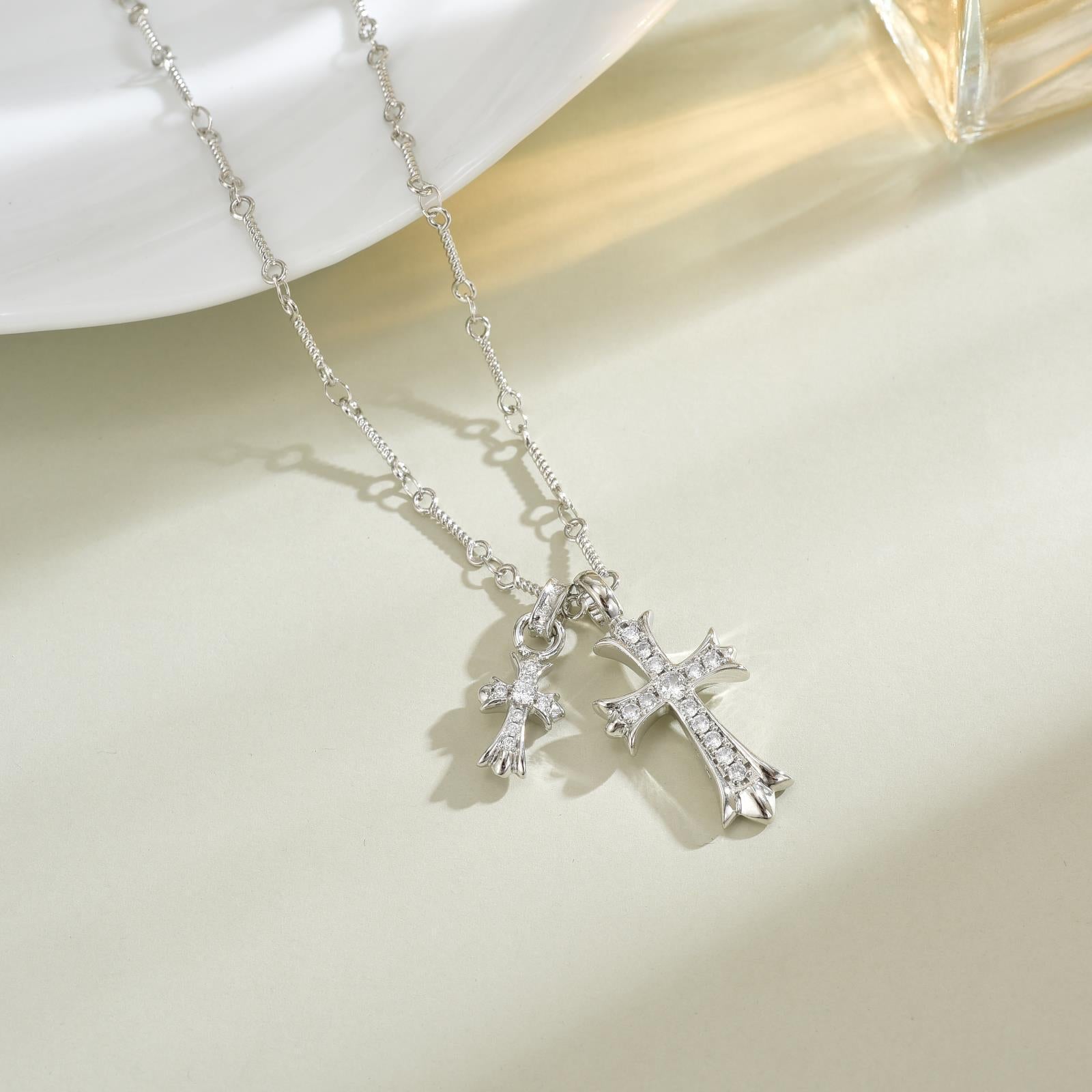 Double Cross Pendant Necklace