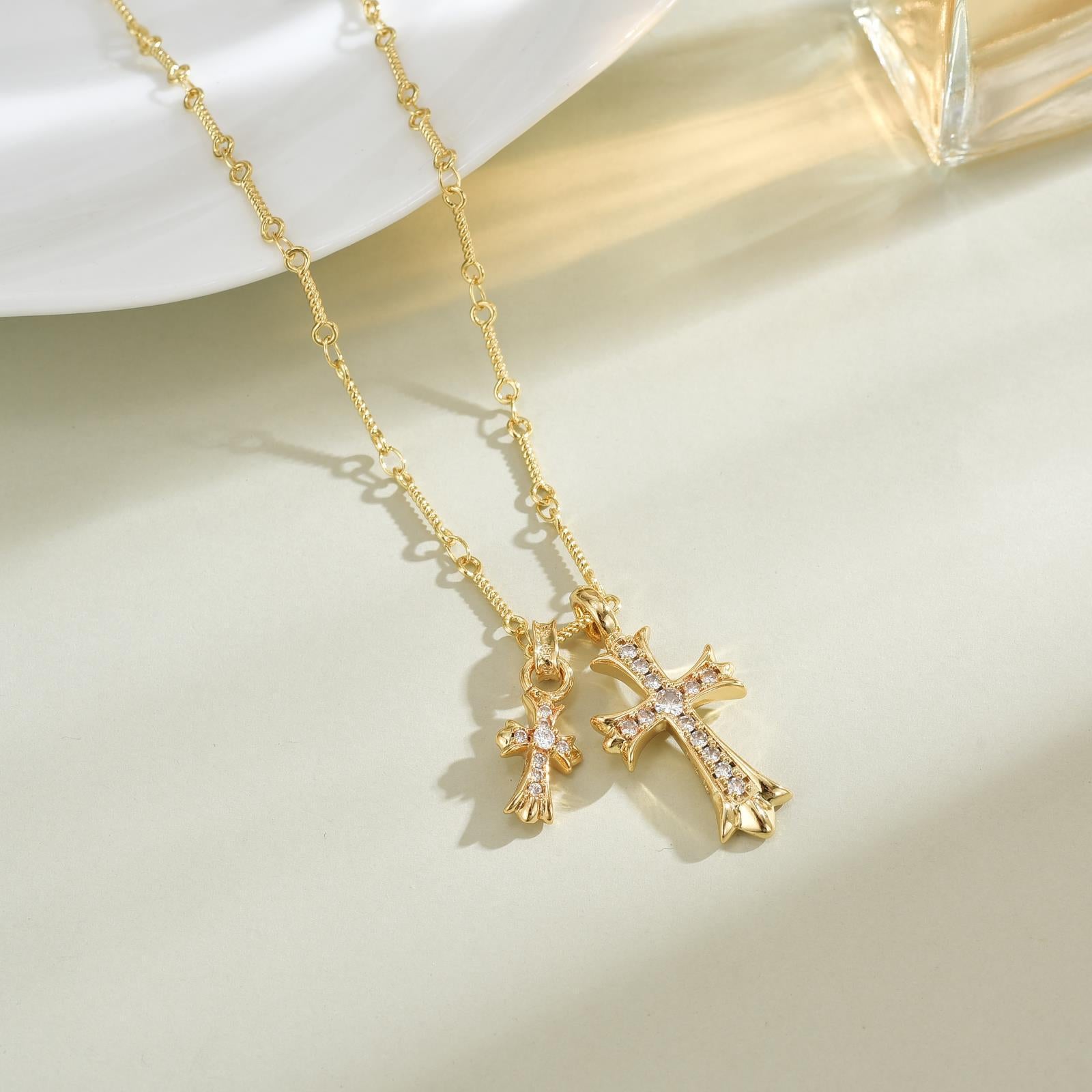 Double Cross Pendant Necklace