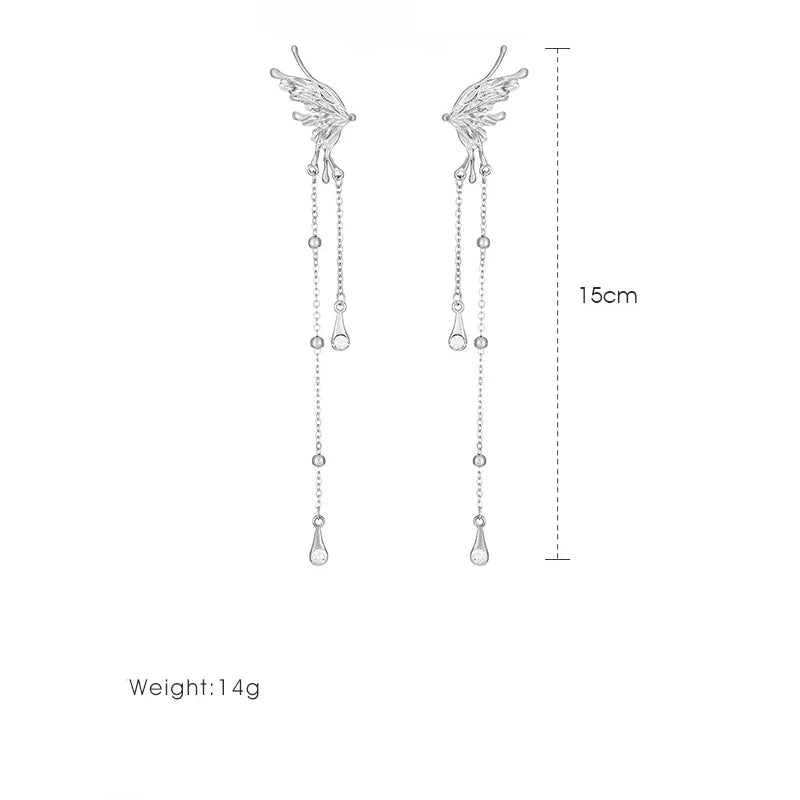 Artisanal Micro-Carved Butterfly Tassel Studs with Prism-Cut Crystal Drops